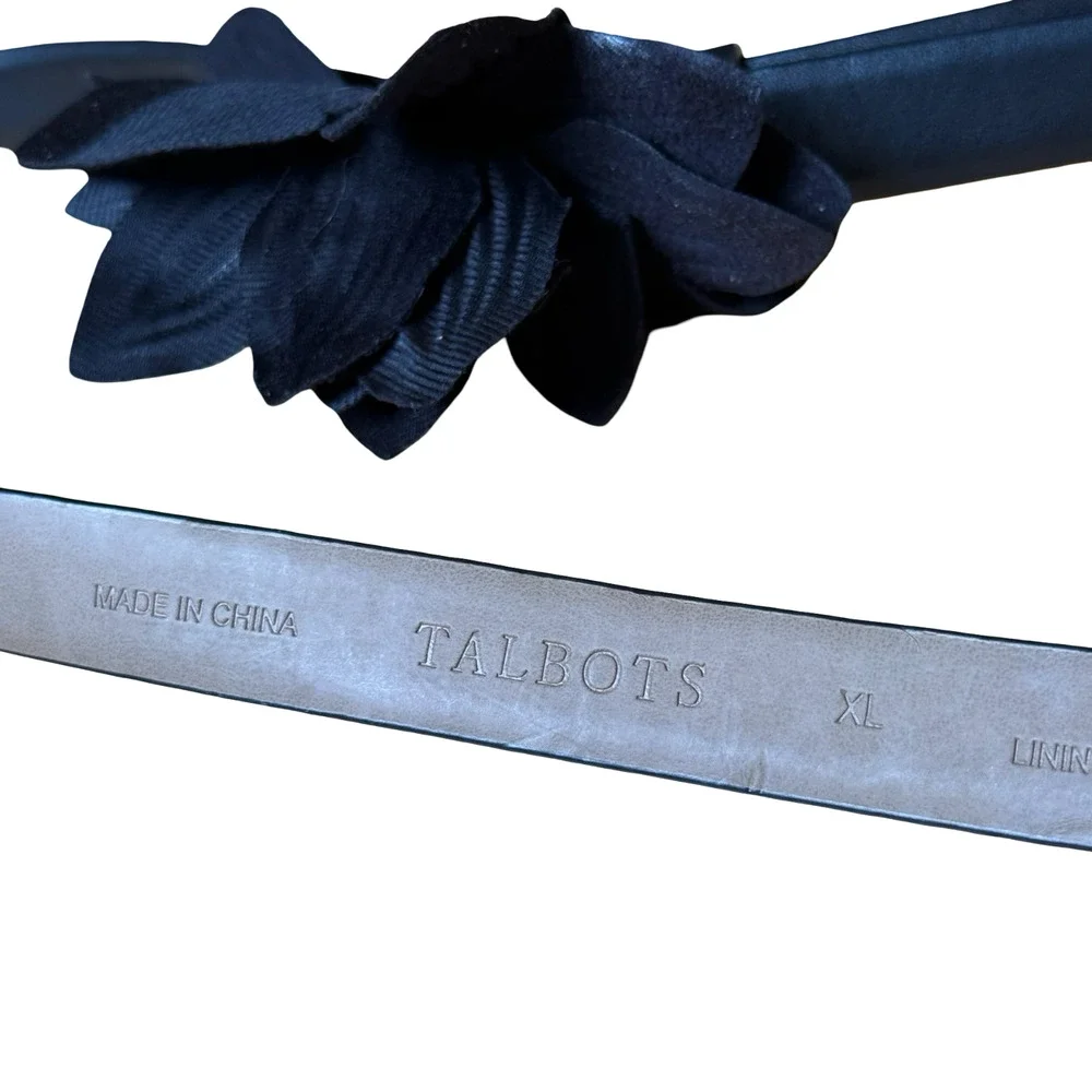 Talbots Black Smooth Leather 3D Flower Beaded Womens Belt 3/4